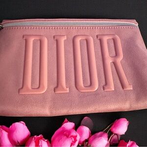 Christian Dior Big Pink Pouch Bag Clutch Vanity Star Charm Suede New